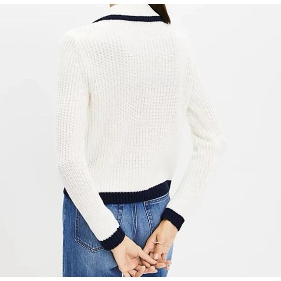 Loft Petite Tipped Ribbed Button Up Sweater Cardigan White Size Small - Picture 3 of 11